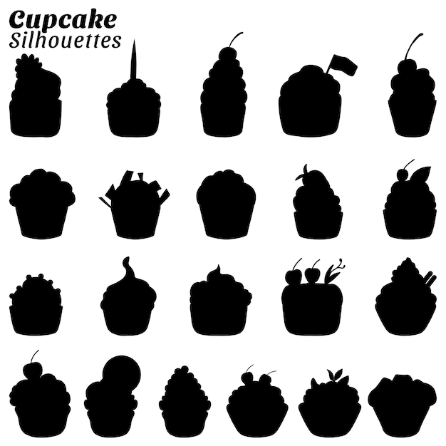 Collection of vector cupcake silhouette illustrations