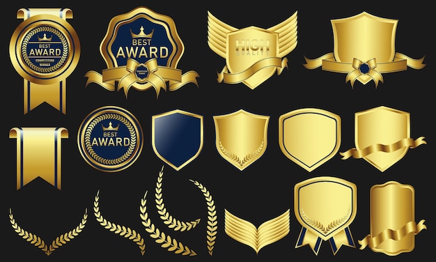 Collection of vector design elements for gold badges