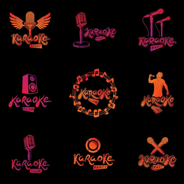 Collection of vector design elements which can be best used for karaoke theme emblems and posters composition. Nightlife entertainment and festival concept.
