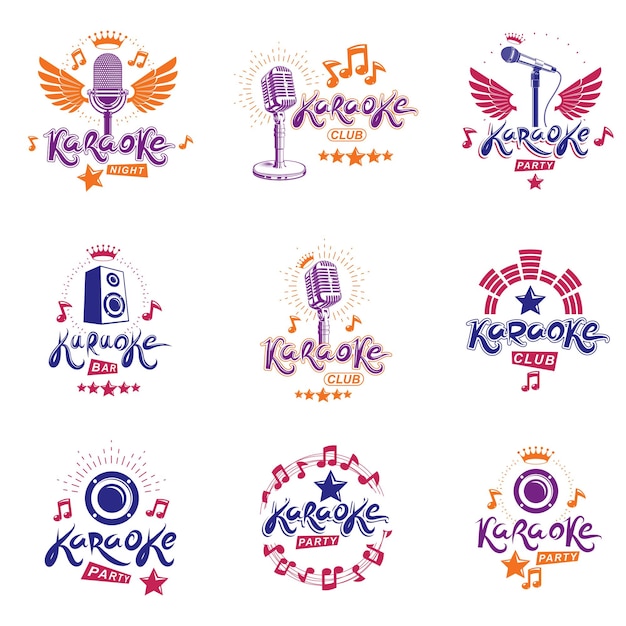 Vector collection of vector design elements which can be best used for karaoke theme emblems and posters composition. nightlife entertainment and festival concept.