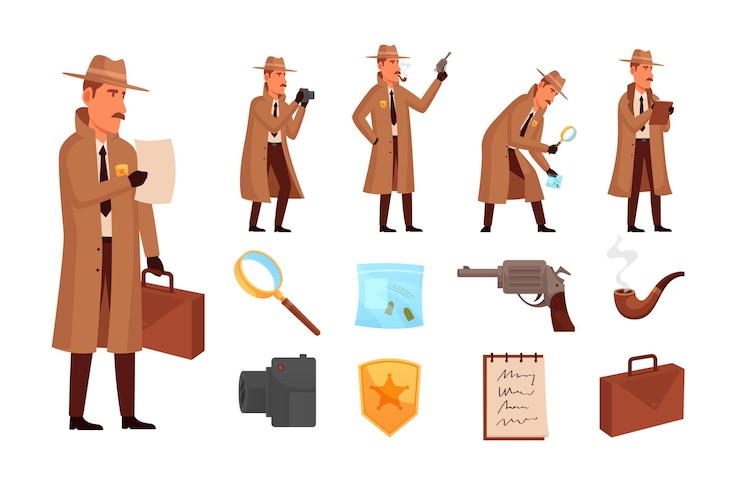 Vector collection of vector detective illustrations