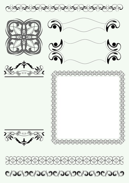 Vector collection of vector frames and ornaments with sample text.