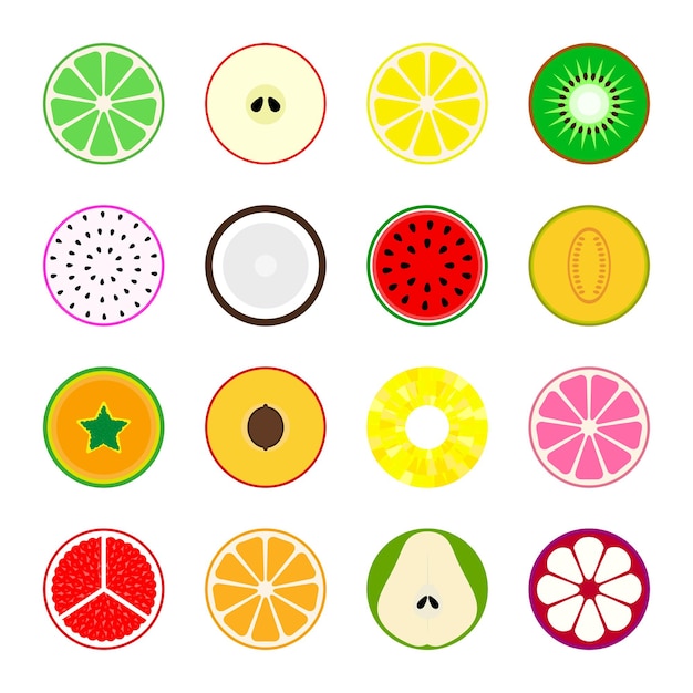 Vector collection of vector fruit icons simple design of main fruits