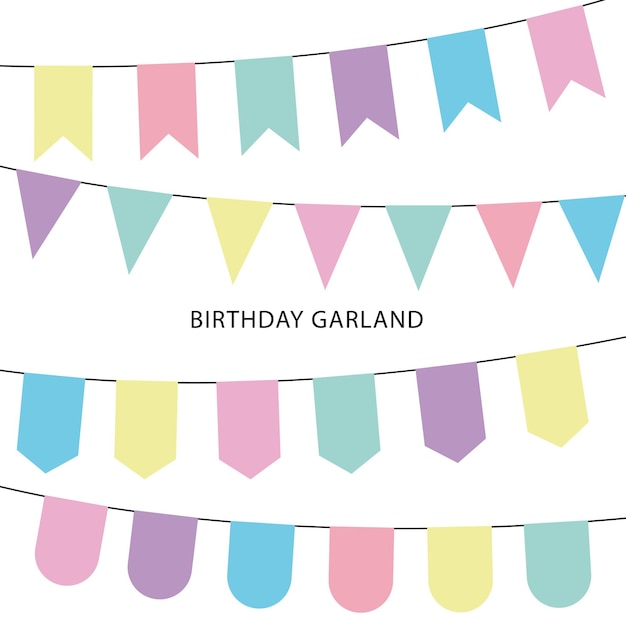 Vector collection of vector garland flags for birthday baby shower party designs