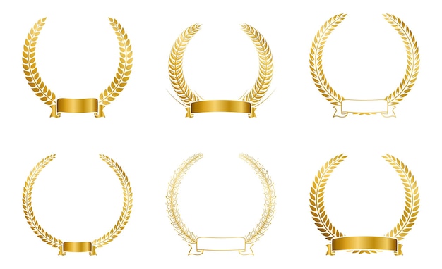 Collection vector golden laurel wreath with ribbon Gold award template