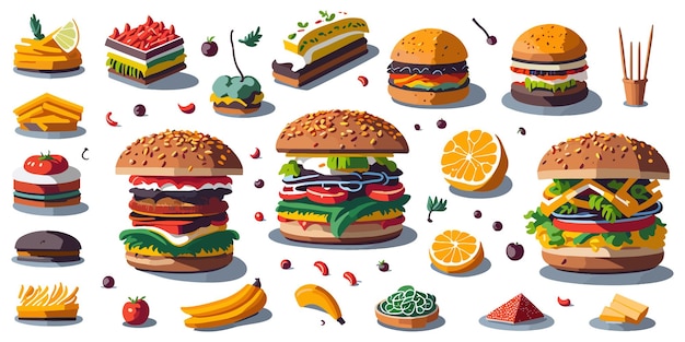 Collection of Vector Graphics of Fast Food Burgers