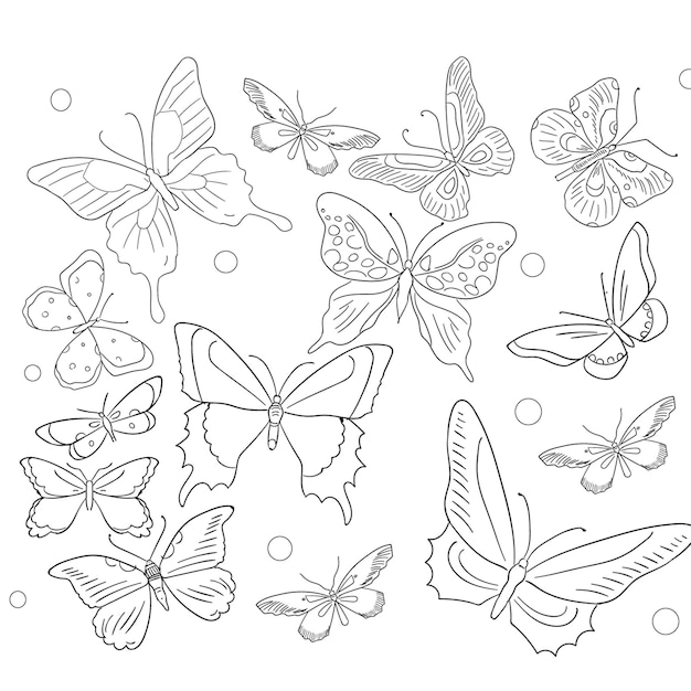 Collection of Vector Hand Drawn Butterflies