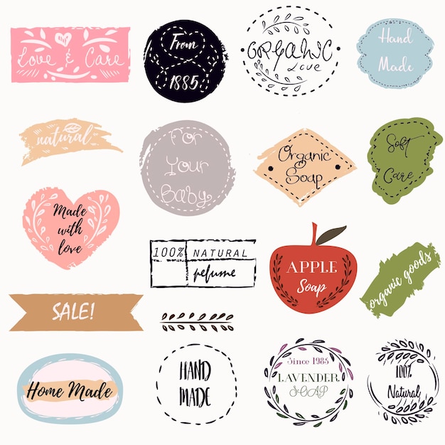 Vector collection of vector handmade labels in grunge style