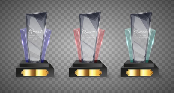 Collection vector illustration of modern glass trophies prizes