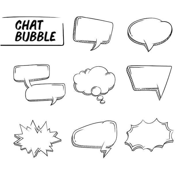 Vector collection of vector illustrations of blank hand drawn chat bubble for comic and pop art design