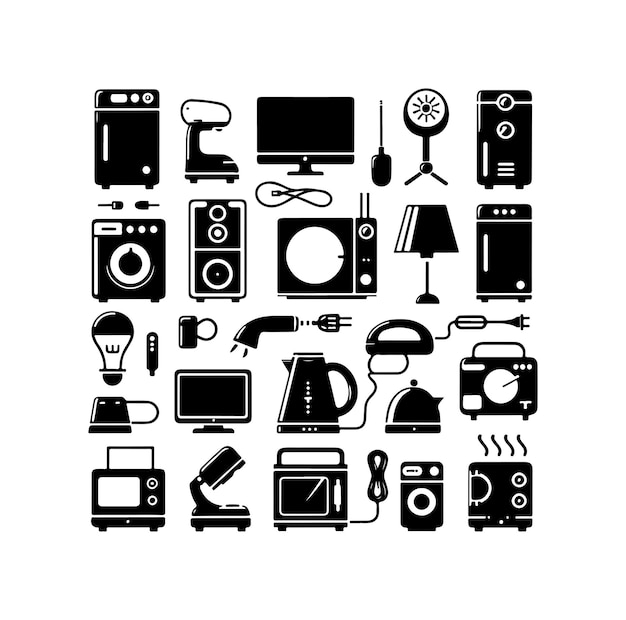 Collection of vector illustrations of silhouettes of household electrical equipment vector
