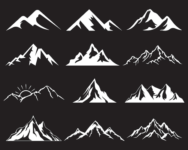 Vector collection of vector mountain symbols. black and white mountain logo