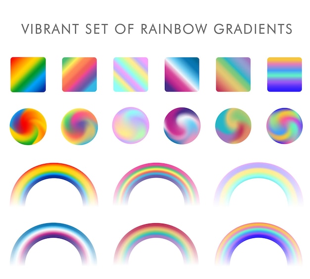 A collection of vector rainbow gradients for design compositions of backgrounds.