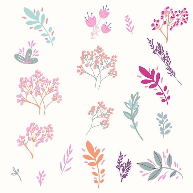 Collection of vector retro florals in rustic style