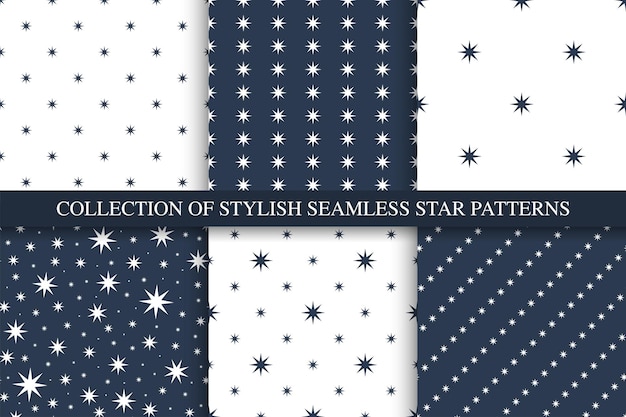 Collection of vector seamless star patterns decorative backgrounds