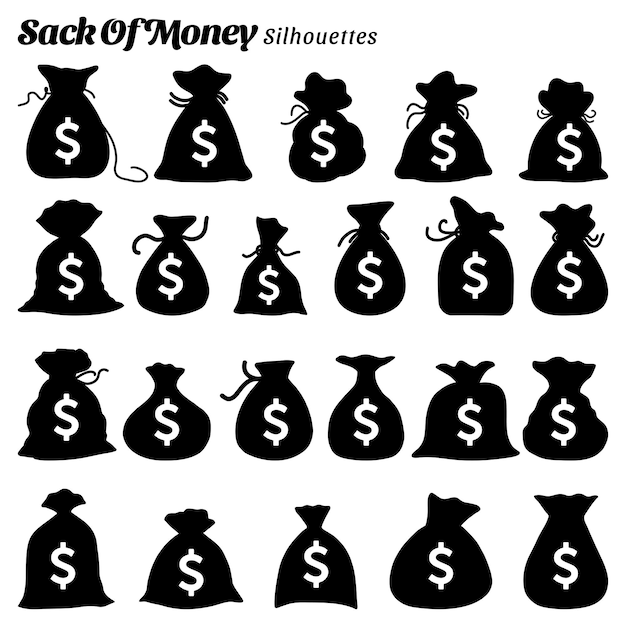 Collection of vector silhouettes of money sacks