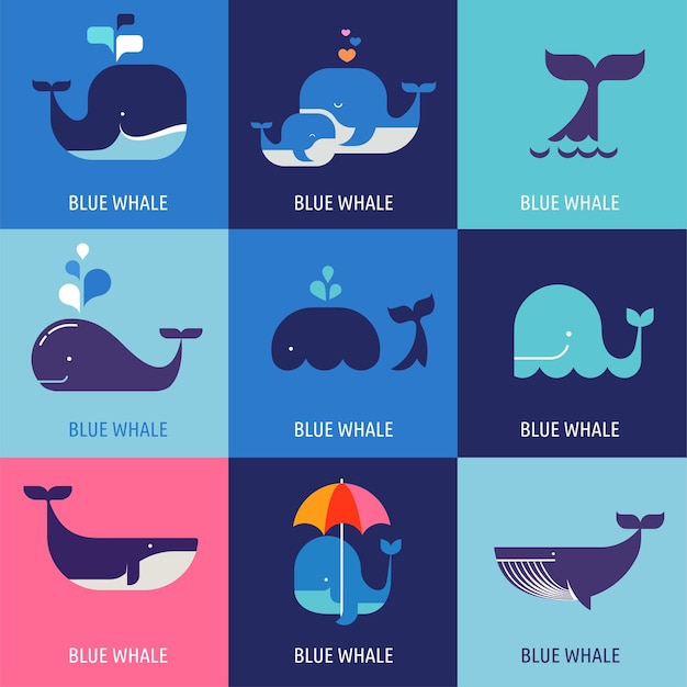 Vector collection of vector whale icons