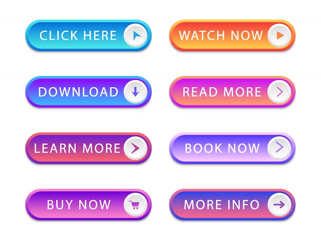 collection vibrant gradient buttons. Set of modern buttons for web site and ui.