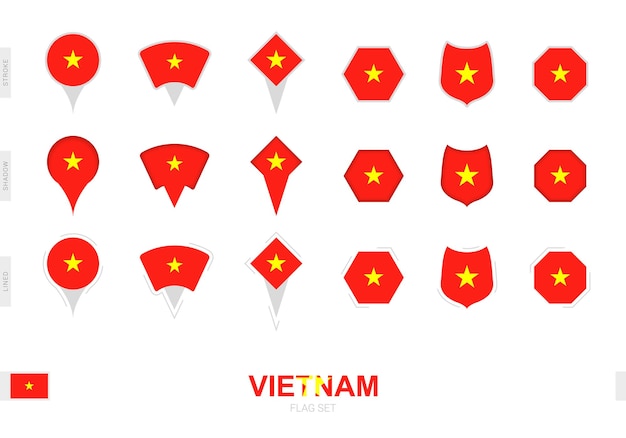 Collection of the Vietnam flag in different shapes and with three different effects