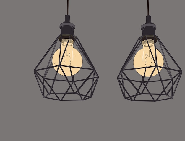 Vector collection of vintage light bulbs and lamps