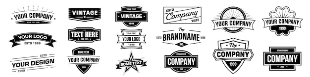 A collection of vintage logos are shown in black and white.