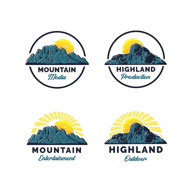 Vector collection of vintage mountains with sun vector logo design template