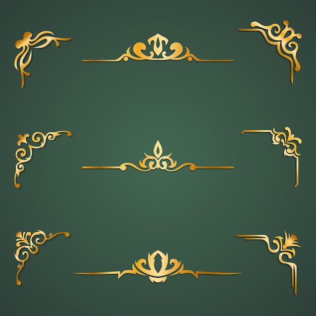 Collection of vintage style gold border ornaments vector illustration