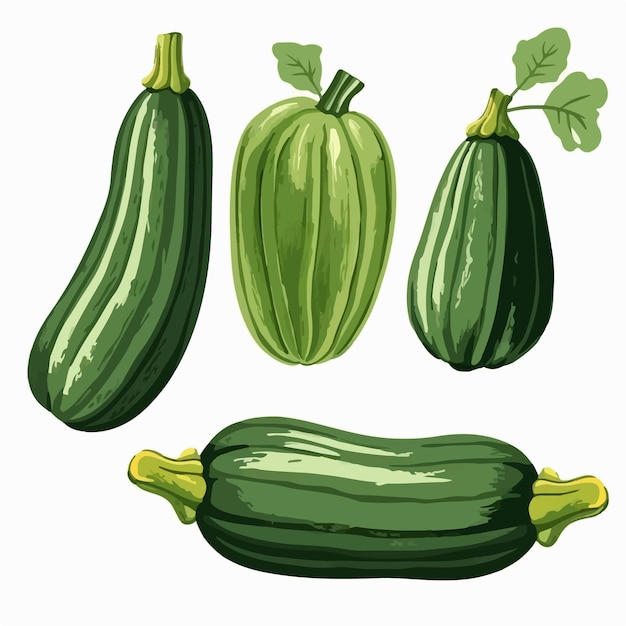 Collection of vintagestyle Courgette illustrations