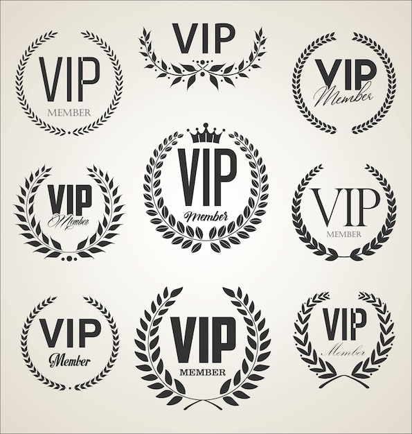 Collection of VIP label with laurel wreath retro design