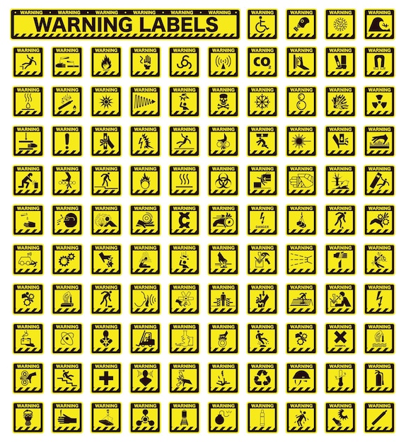 Collection of warning and safety signs Set of safety and caution signs