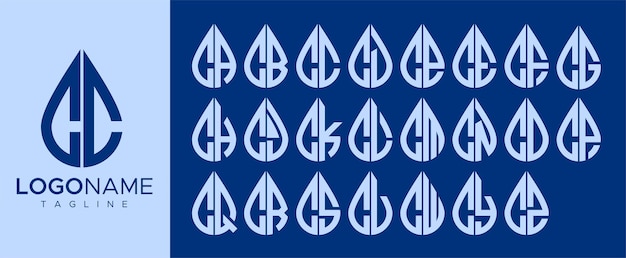 Collezione di goccia d'acqua c lettera logo design. set di marchi con logo lettera c droplet.