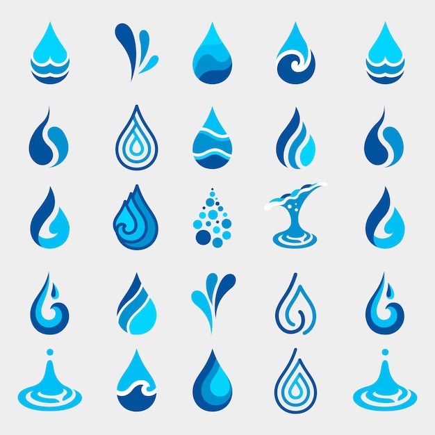 collection of water drop and wave logo design elements