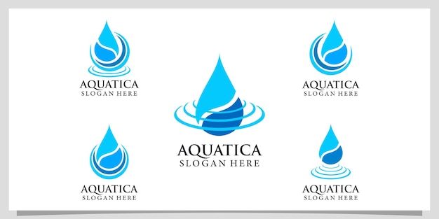 Design del logo dell'acqua della collezione con concetto semplice effetto splash vettore premium