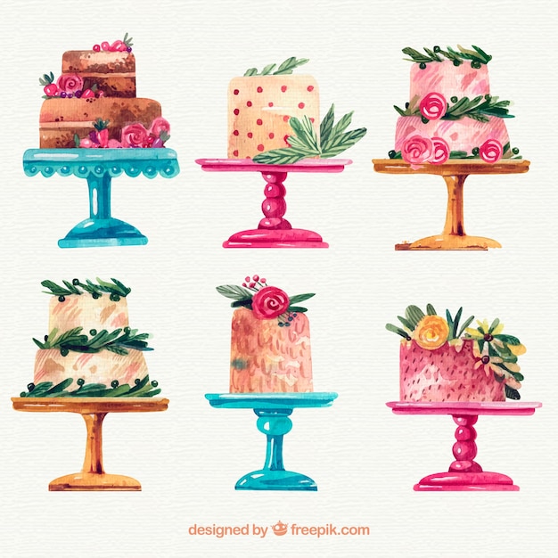 Vector collection of watercolor cakes