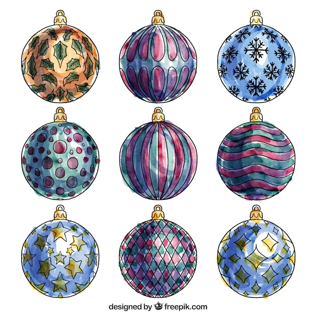 Collection of watercolor christmas balls