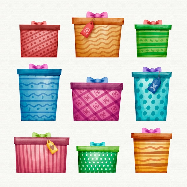 Vector collection of watercolor christmas gifts