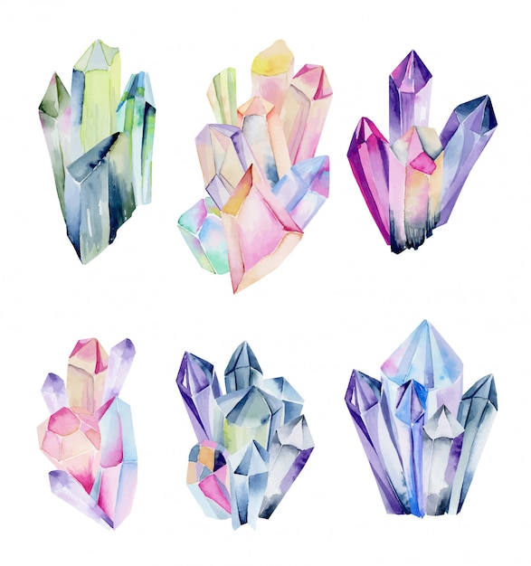 Vector collection of watercolor gem clusters