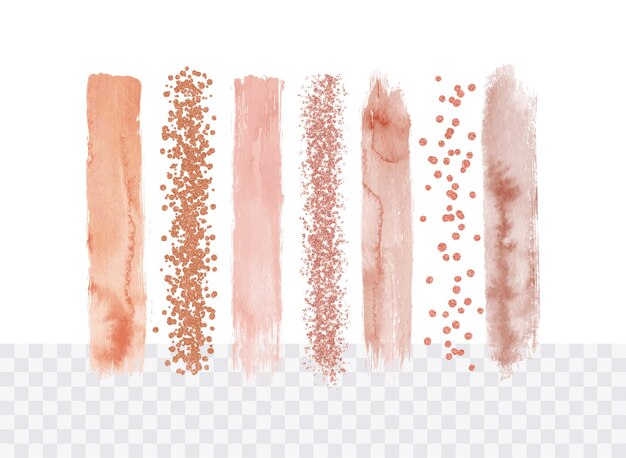 Collection of watercolor and glittering paint strokes in neutral colors vector brush stroke