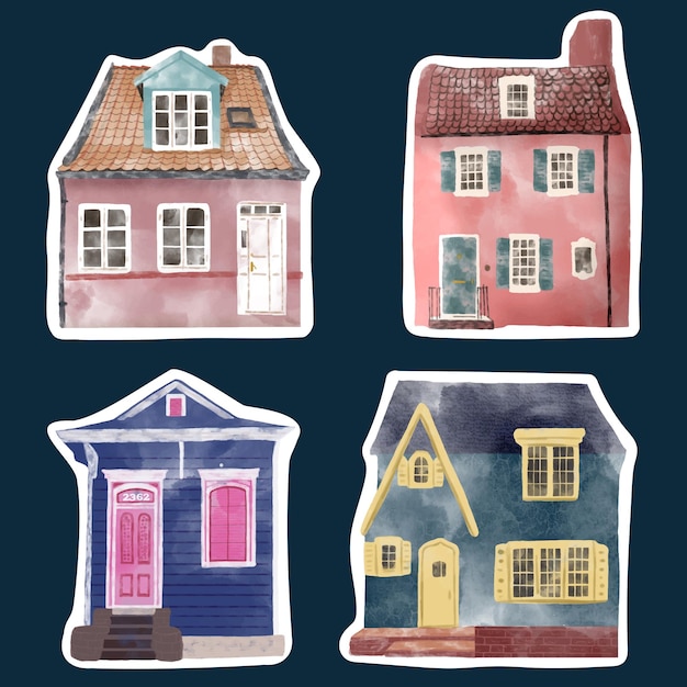 Vector collection of watercolor houses vector