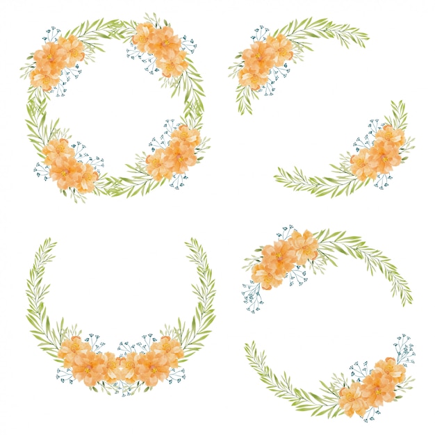 Collection of watercolor marigold flower circle wreath