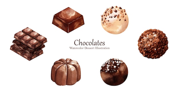 Collection Watercolor of sweet chocolate vector design