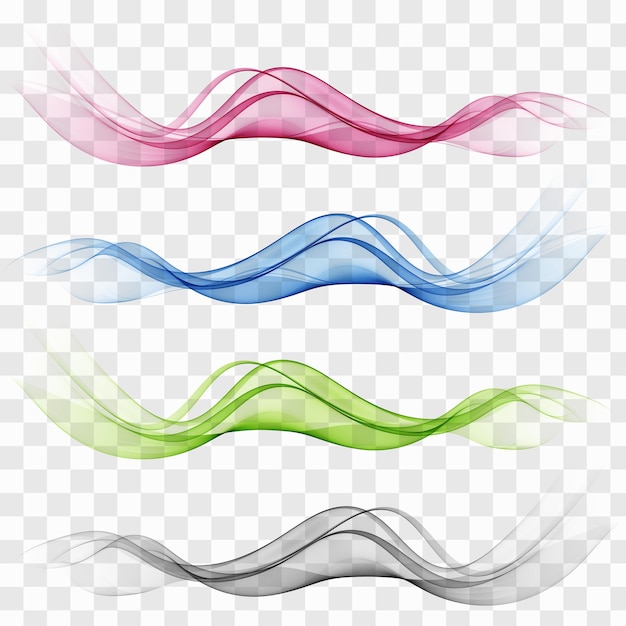 Collection of wavy shapes Transparent element Wave background Blue green pink and gray wave flow