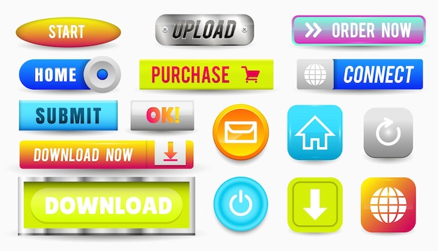 Collection of Web Buttons Elements Set Vector Templates banners and labels media ribbons icons