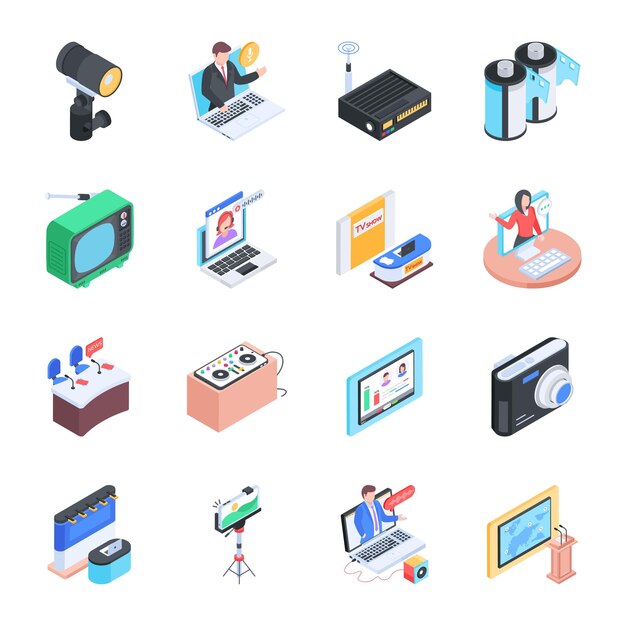 Vector collection of webinar and studio isometric icons