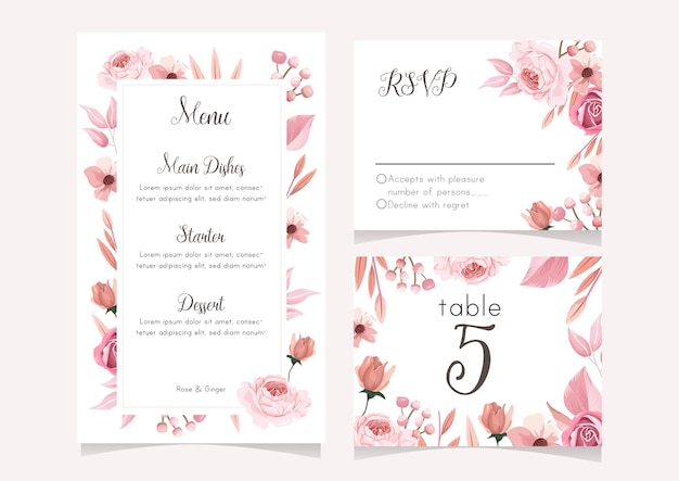 Collection of wedding menu template