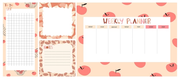 Collection of weekly or daily planner note paper to do list sticker templates decorated with brig