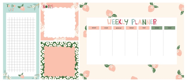 Collection of weekly or daily planner note paper to do list sticker templates decorated with stra