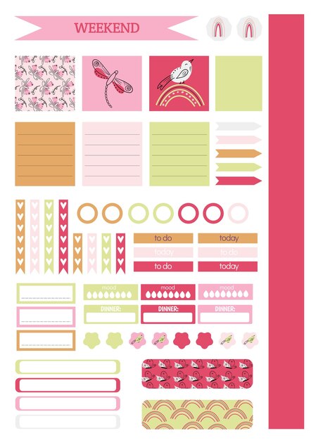 Vector collection of weekly or daily planner note paper to do list stickers templates