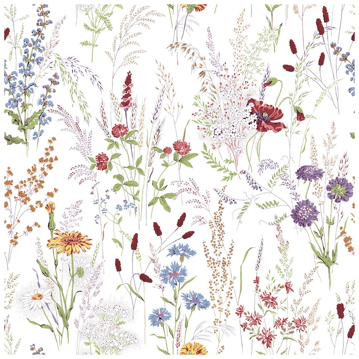 Vector a collection of wild flowers and plants with a background of flowers.