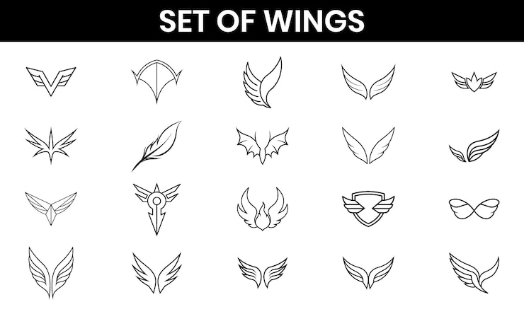 Vector collection of wing designs set of wings vector line art